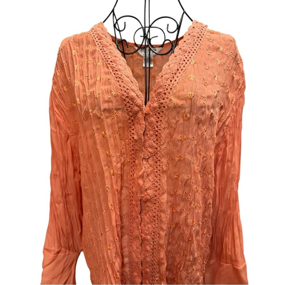Allison Taylor Coral Embroidered V-Neck Boho Tunic 2X - Picture 4 of 7